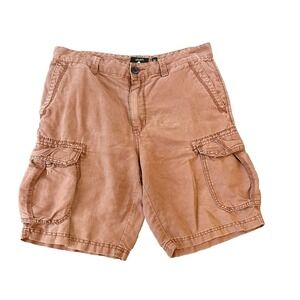 Union Linen Blend Mens Cargo Shorts 32 Orange Brown Utility Casual Gorpcore Prep